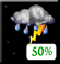 Overnight: A chance of rain and a slight chance of thunderstorms. Mostly cloudy, with a low around 44. West southwest wind 10 to 15 mph. Chance of precipitation is 50%. New rainfall amounts between a tenth and quarter of an inch possible. Overnight: Chance Light Rain